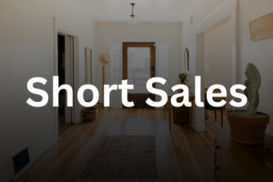 Interior view of a well-lit, spacious hallway in a home in Houston with the words 'Short Sales' overlayed in large font.